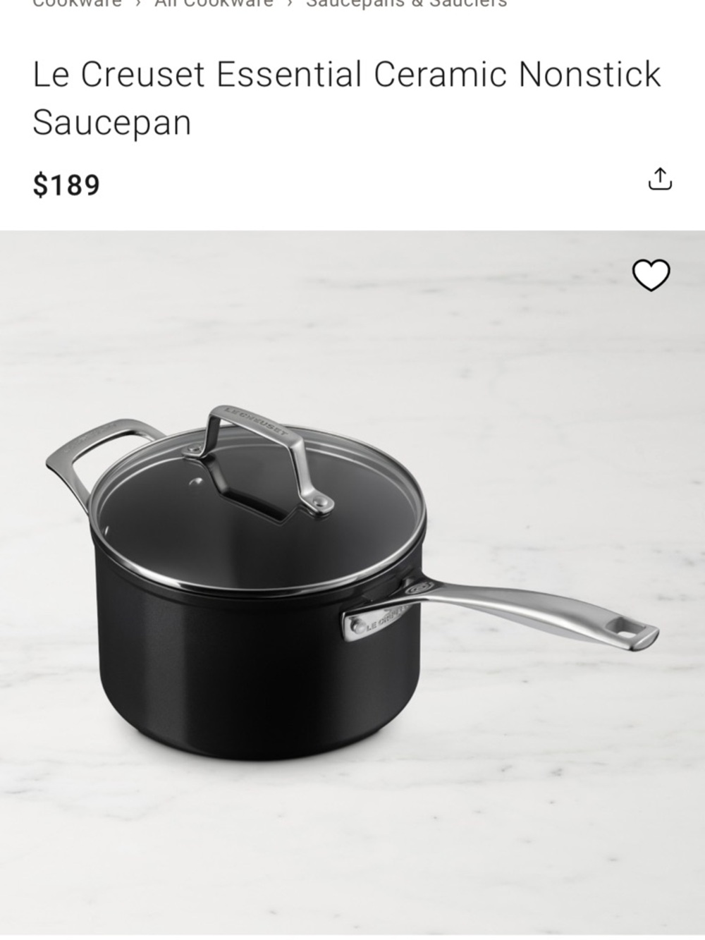 Le Creuset Black Nonstick Saucepan with Glass Lid - Picture 4 of 4